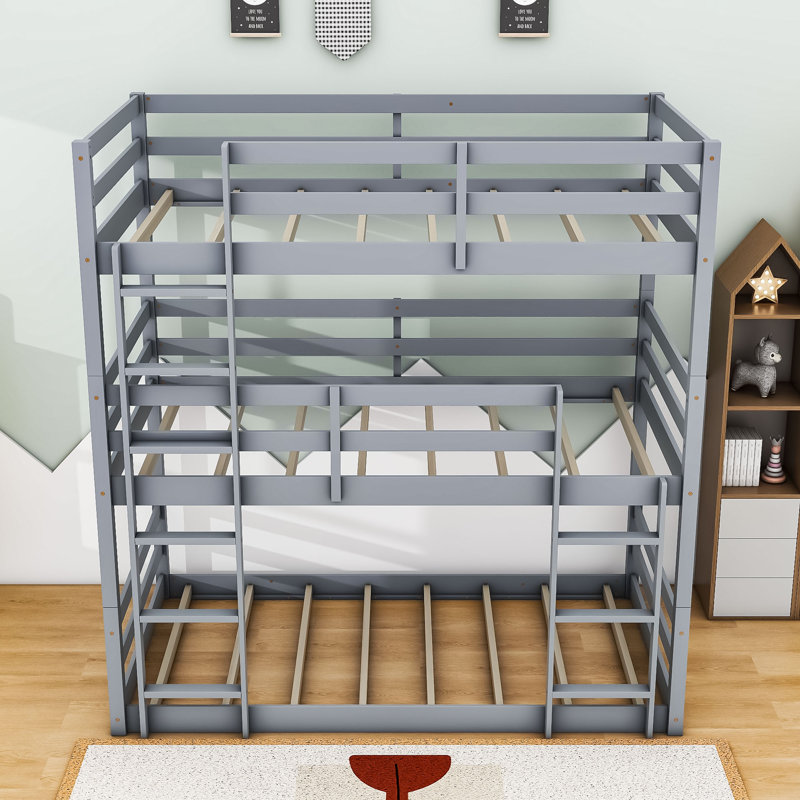 Lit superposé simple au-dessus de simple avec garde-corps Kamaura, gris