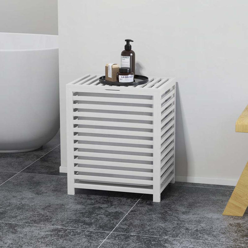 Bamboo Laundry Hamper with Lid, White