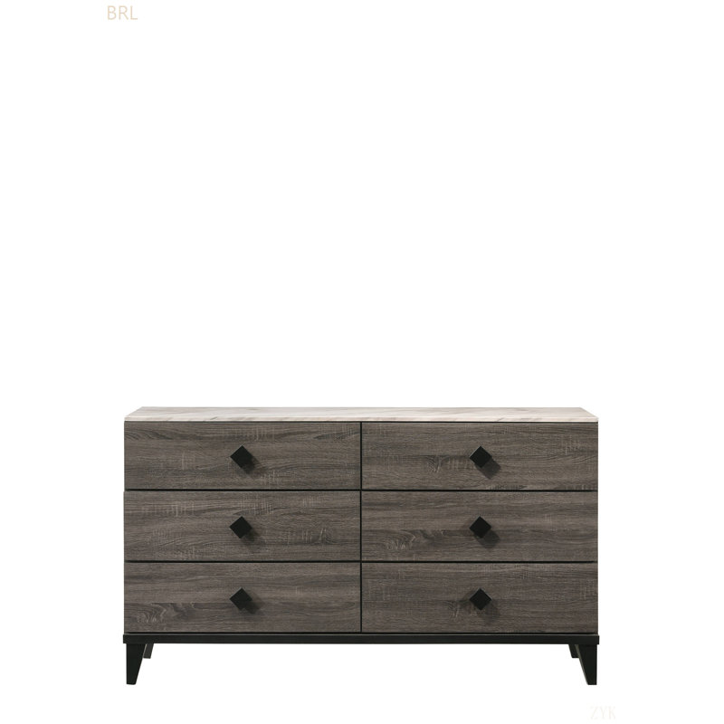 Commode en faux marbre et dessus en chêne gris rustique Avantika