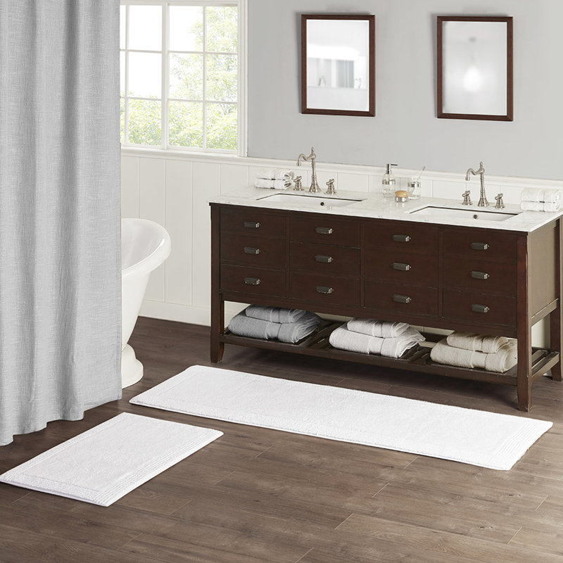 Tapis blanc pour salle de bain 3000 g / m², 100% coton, 21 po x 34 po, réversible, moelleux, blanc et contemporain 21 po x 34 po