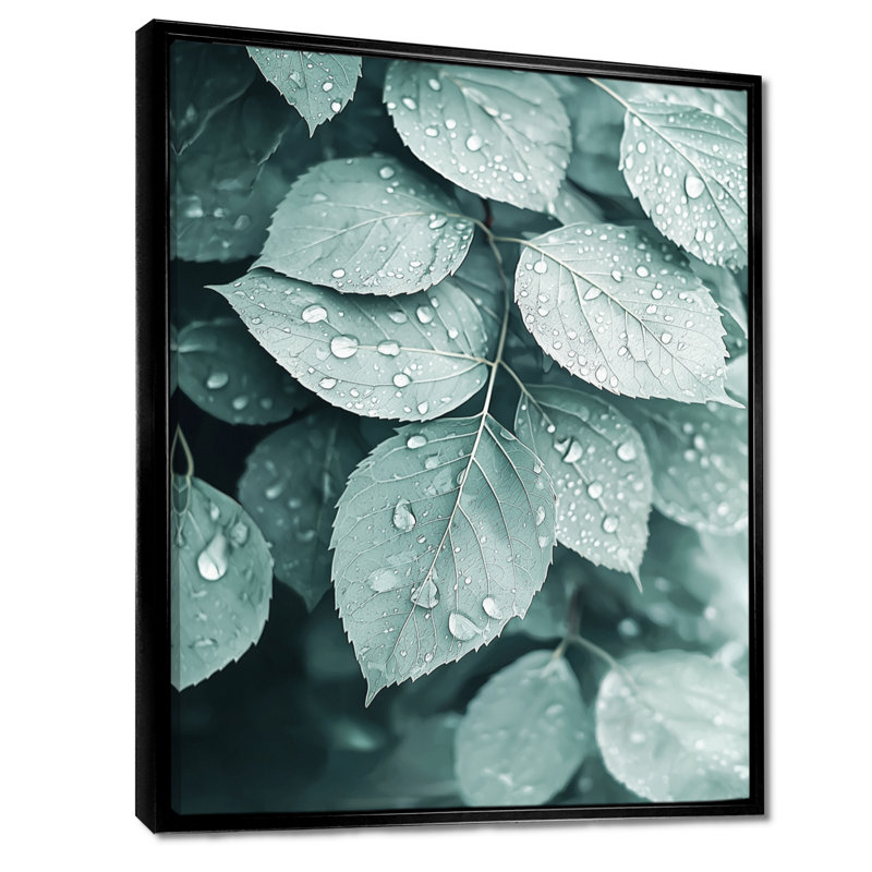 «Rainy Day Leaves Collage II» - art mural feuilles larges, H 20 po x l 12 po, Impression encadrée, Noir
