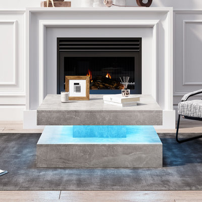 Charvez High-Gloss Square Coffee Table with 16 Colors LED Lights