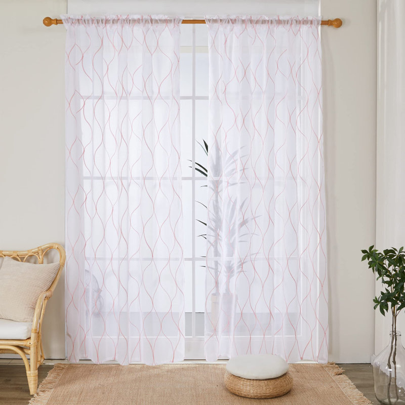 Bravar Sheer Curtain Pair, Pink, 45" W x 52" L