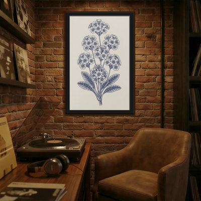Plants & Flowers Blue Floral Pattern On Cream Canvas