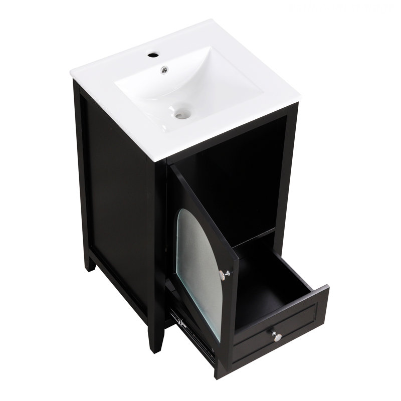 Meuble-lavabo moderne avec lavabo, armoire de rangement avec porte en verre à fermeture douce et tiroir