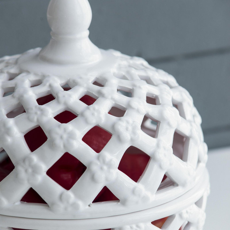 D8x9,5 po Couvercle en céramique blanc avec motif en treillis