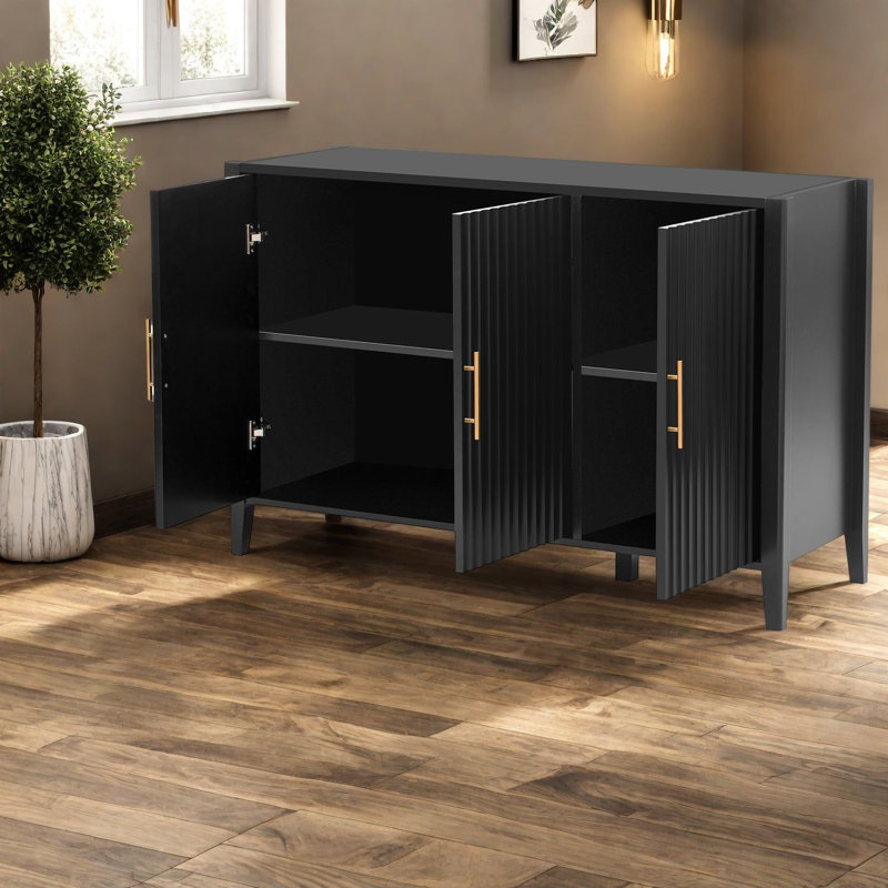 Buffets spacieux avec rangement et armoire de cuisine moderne en bois aggloméré noir