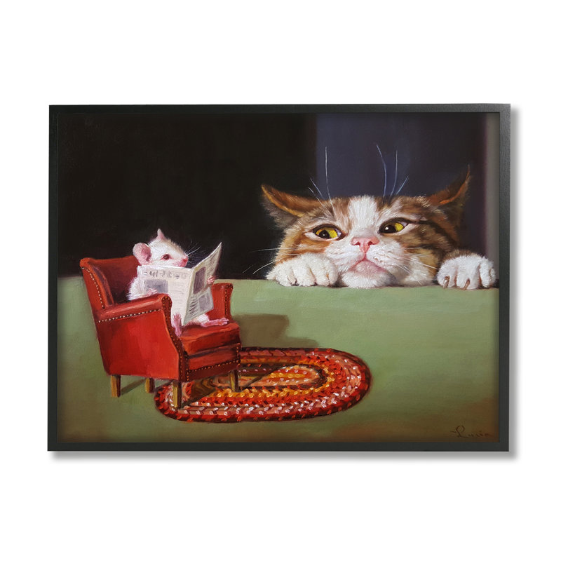 «Stupell Industries», Manx, chat, regarder, souris, art mural par Lucia Heffernan, Giclée encadrée noir minuit