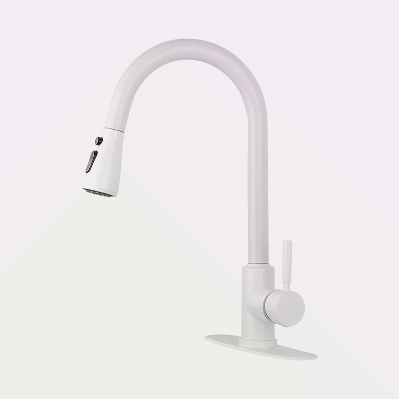 Kitchen Faucet With Pull Out Spraye, White