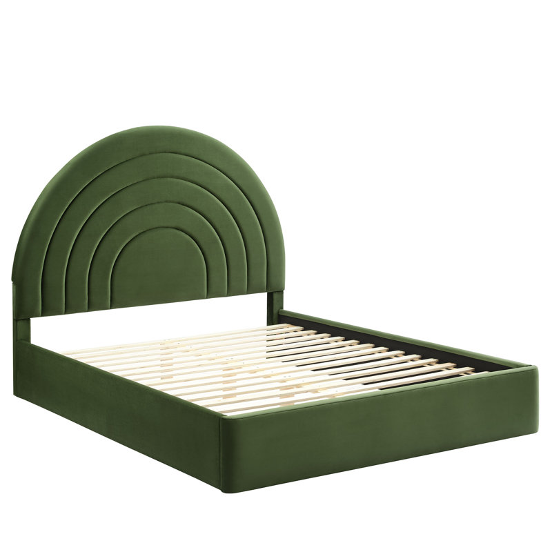 Lit plateforme en velours Solana Performance, Vert mousse, Très grand