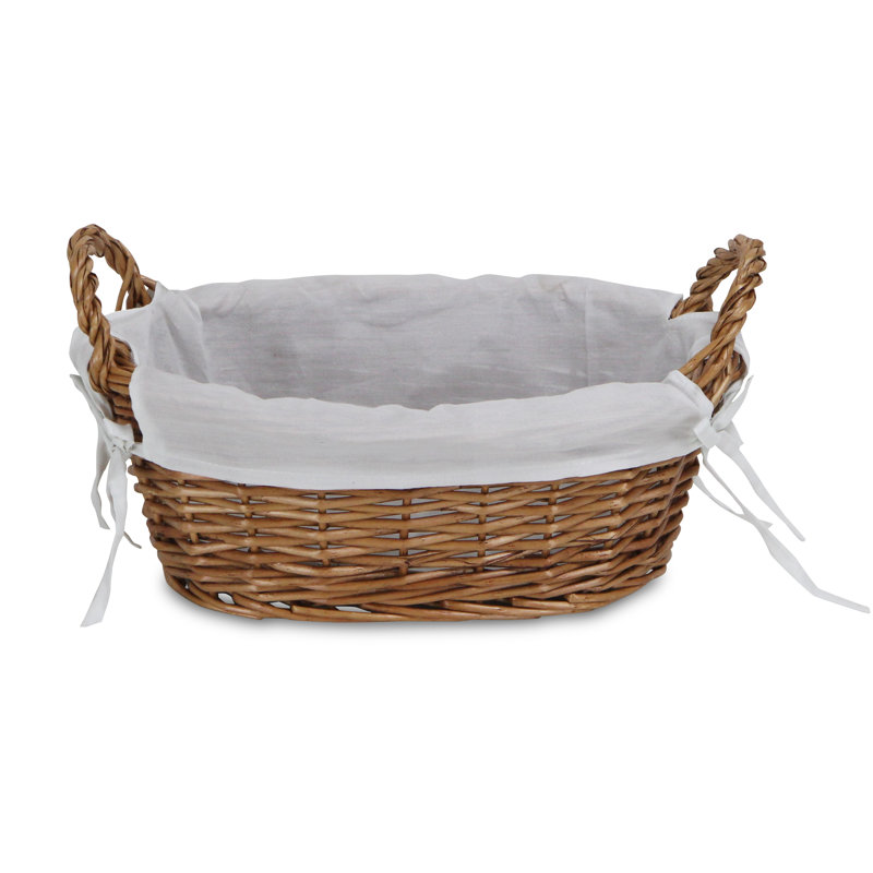 Panier de rangement ovale en saule de 13 po avec doublure en lin blanc et poignées Lyuma