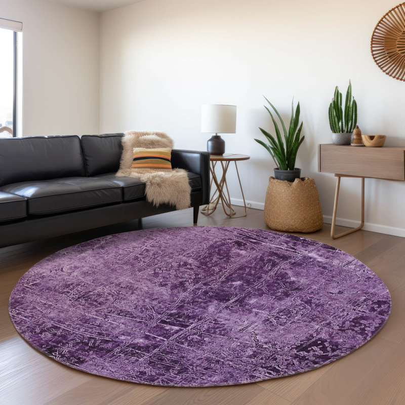 Cerrito AMF559 Machine Washable Premium Purple Rug, Rond 8 pi