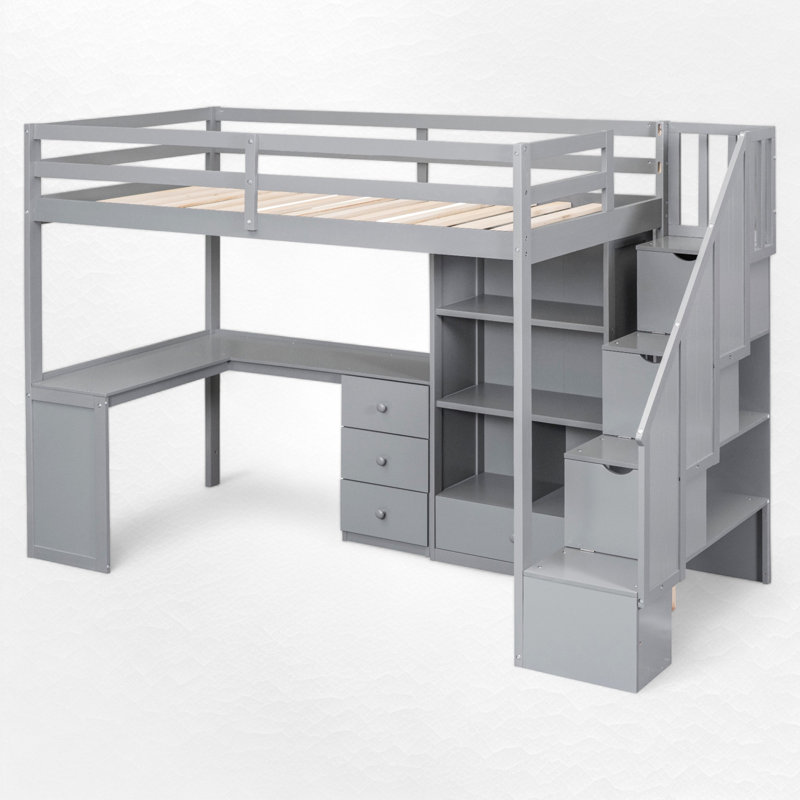 Gillianne Kids Twin Loft Bed with Drawers, Gray