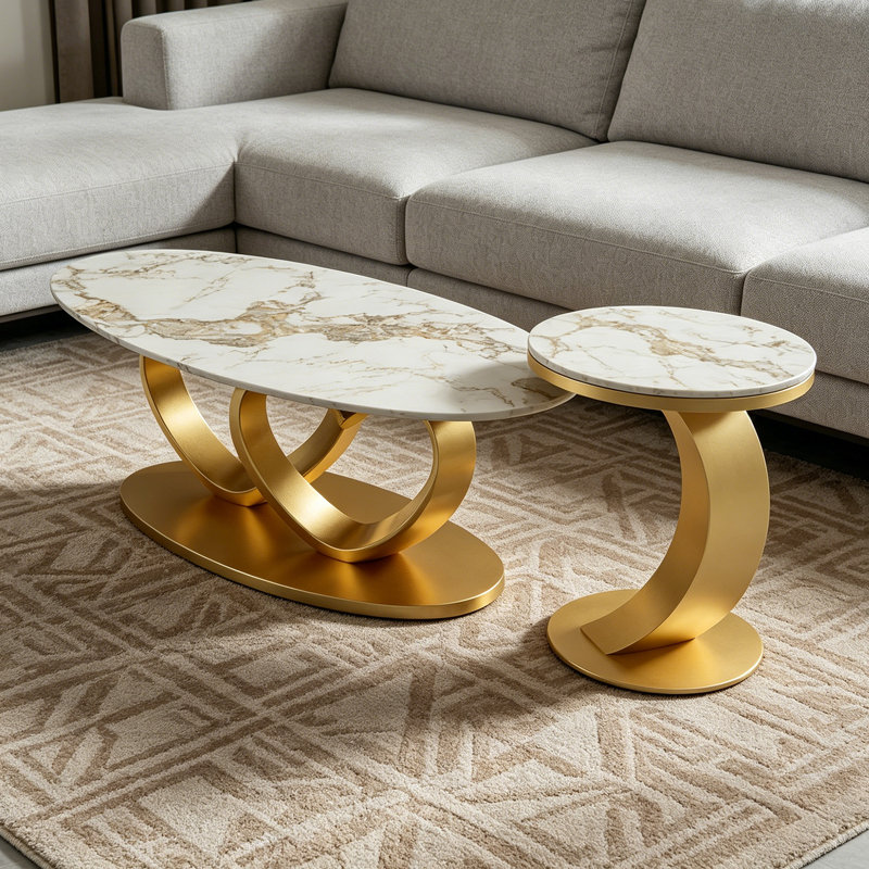 Table basse de salon Modern, 16.53" H x 51.18" W x 27.55" D, Taupe, Gold