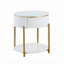 Table de bout blanche brillante et dorée avec pieds en métal, table de bout, tables de bout de salon, table de bout ronde, table de bout blanche, table de bout moderne