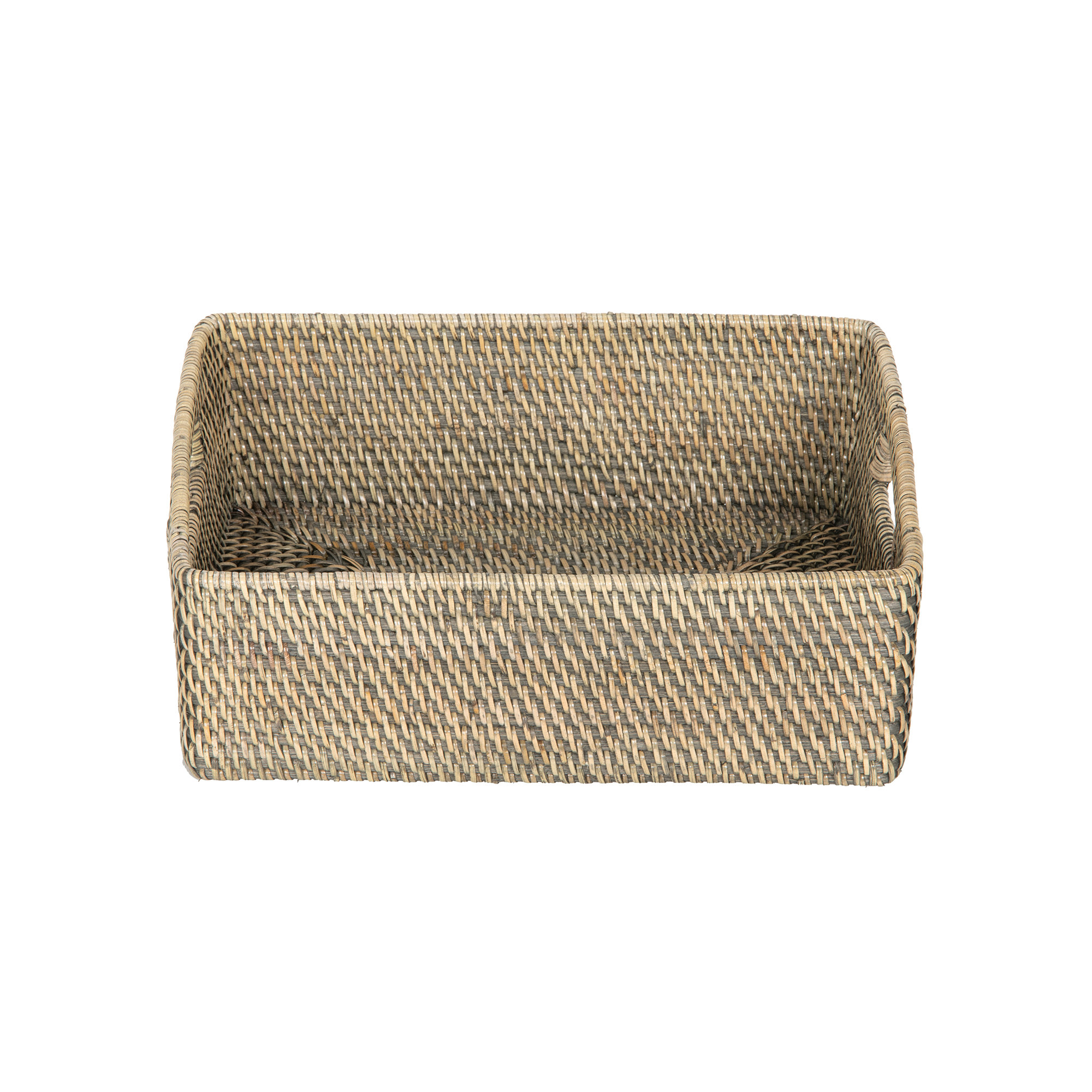 Bavan Rattan Basket With Handles 1, Black Wash