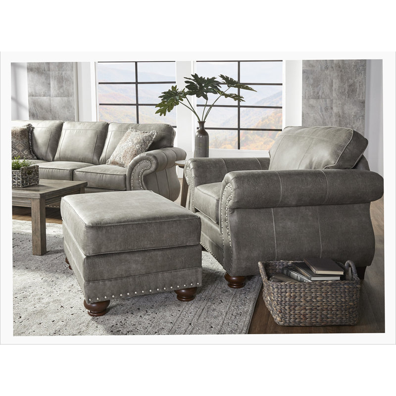 Shandon Fabric Upholstered Nailhead Ottoman, Goliath Mica