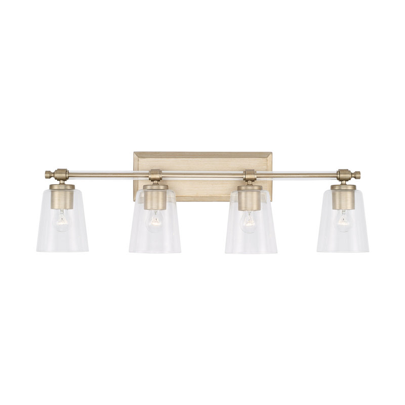 Meuble-lavabo 4 lumières l 14 po x H 10 po en champagne brossé avec détails en acrylique