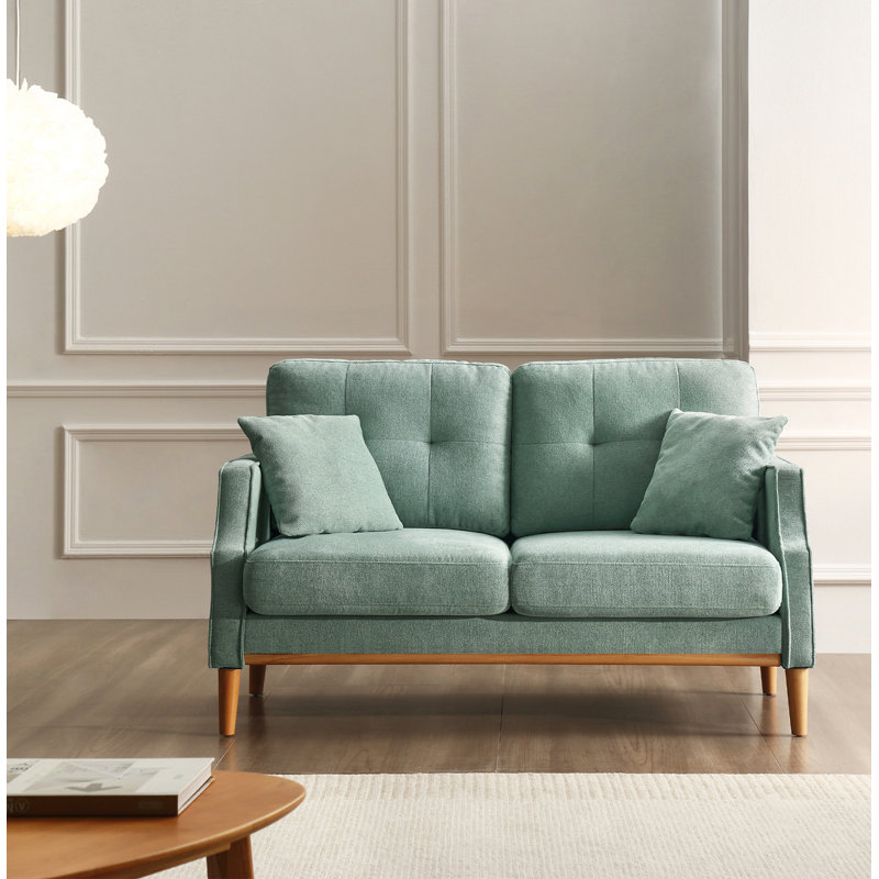 Anwita Recessed Arm Standard Loveseat, 100% Linen Baby Blue Duplicate Duplicate 6, 35.03" H x 56.7" W x 31.9"D