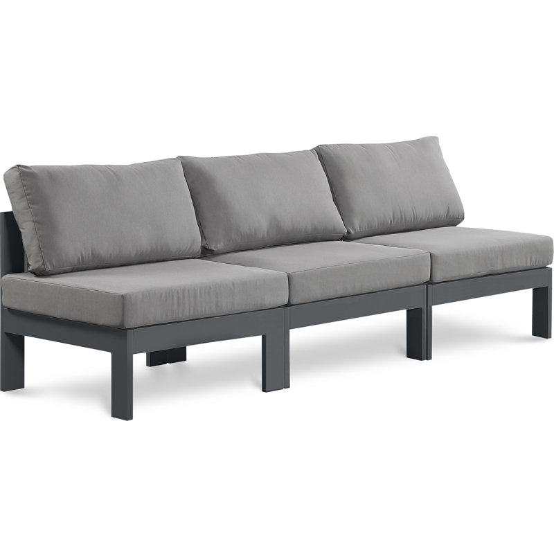 Kylis 90'' Wide Aluminum Patio Sofa with Cushions, Gray, Dark Gray