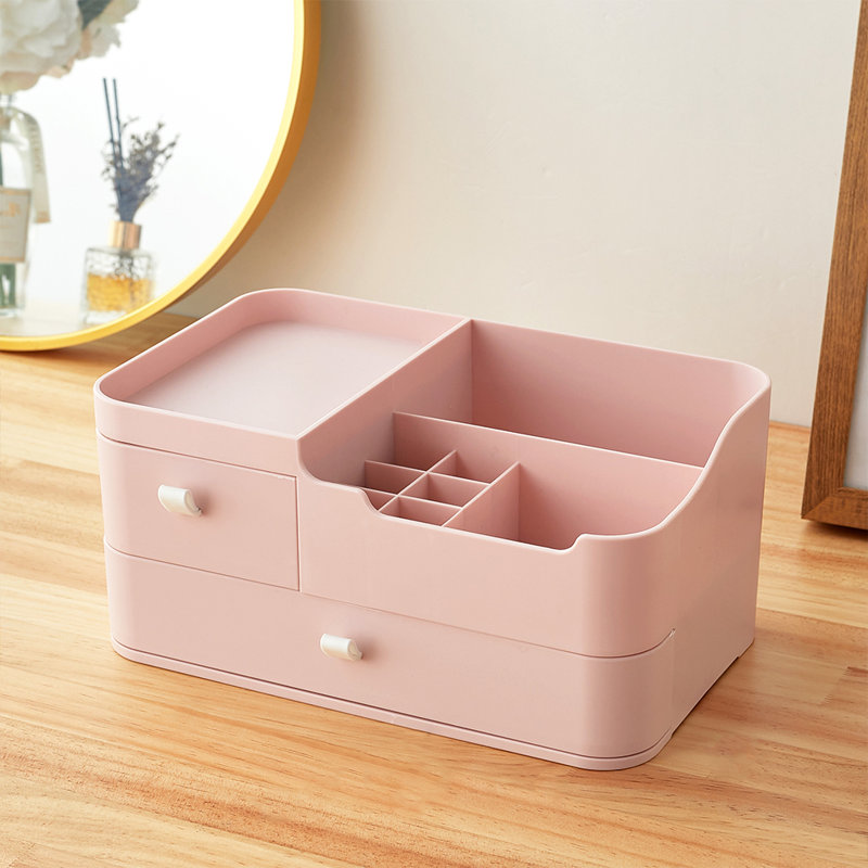 Pink Plastic Desktop Makeup Storage Organiser