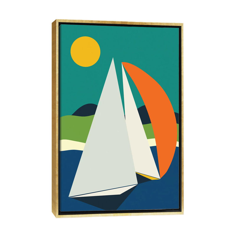 «Mid Century Sails» par Ana Rut Bré - impression d'art graphique, Toile encadrée d'or, Aucun mat