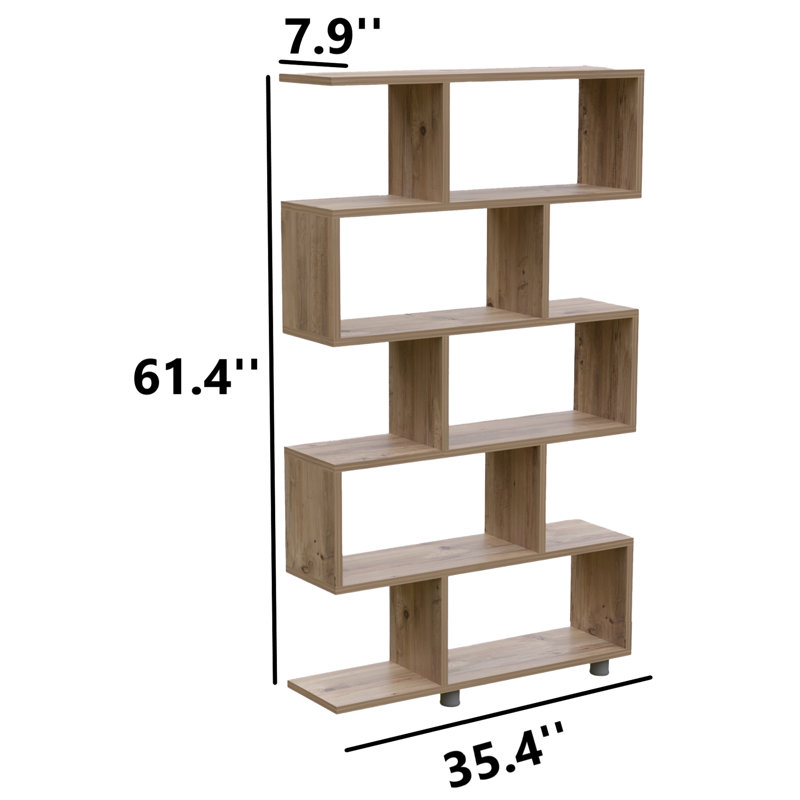 Geometric Minimalist 10 Shelves Bookcase, Light Brown