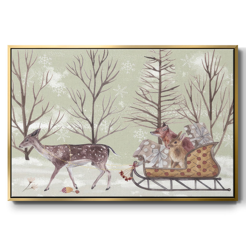 Christmas Time II, toile tendue avec châssis, H 25 po x l 37 po x P 1,5 po, Papier avec cadre doré