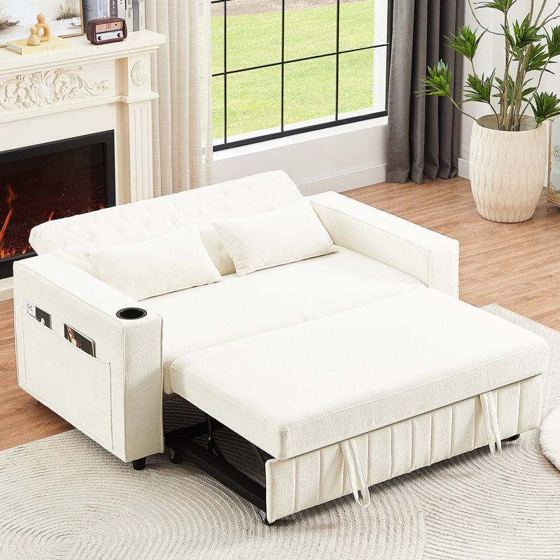 Lit beige avec poches latérales et dossier réglable, siège-lit en mousse 61,4 61,4 po