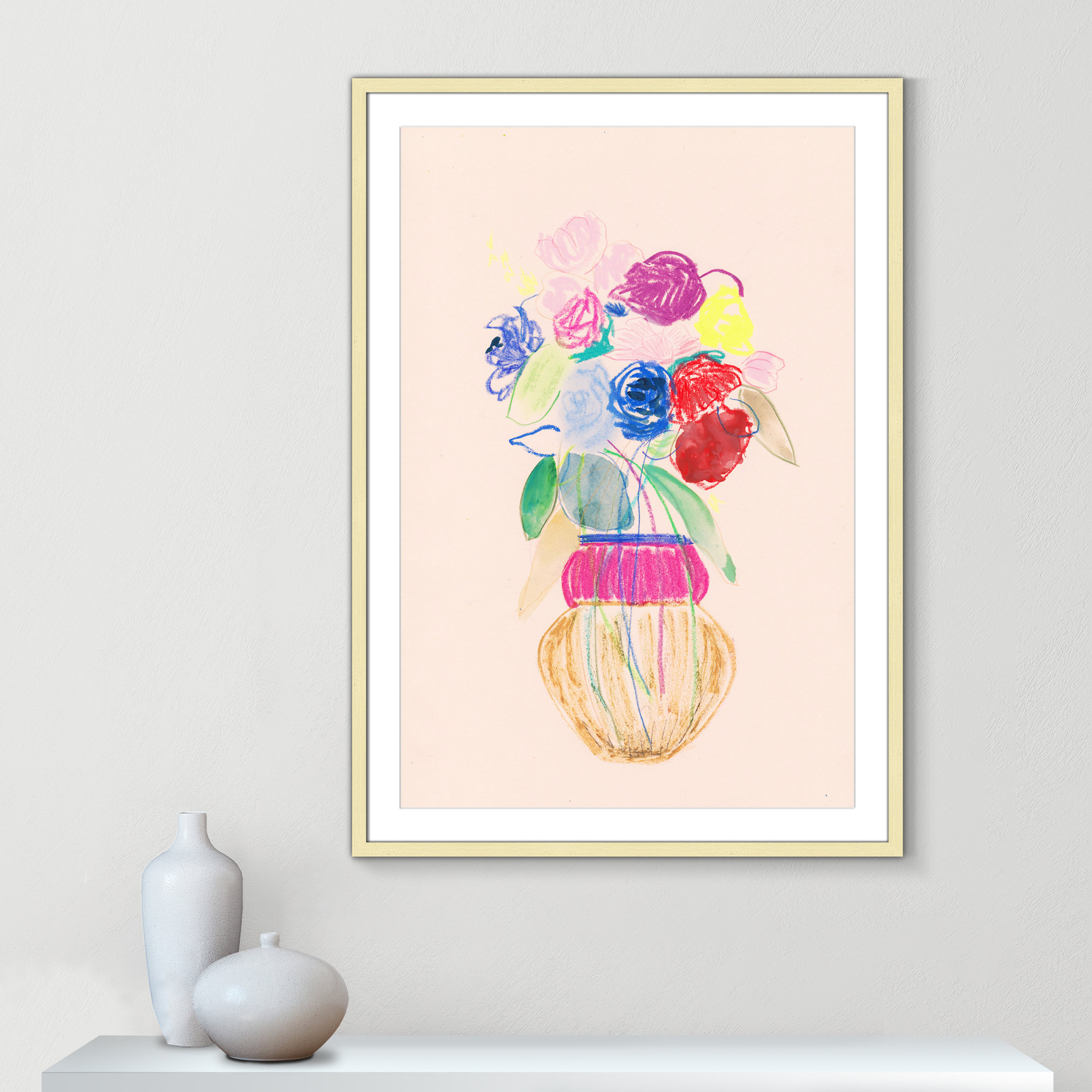 Simple Floral II Print by Bea Dina, Gold Single Picture Framed Paper, White, 41.5" H x 29.5" W x 1.25" D