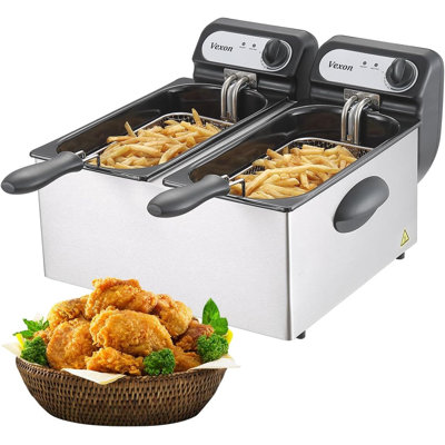 3000W Electric Deep Fryer w/ 2 Baskets & Lids, 2X3L Stainless Steel Double Fryer,Countertop Kitchen Frying Machine,Temperature Control, Overheat Protection