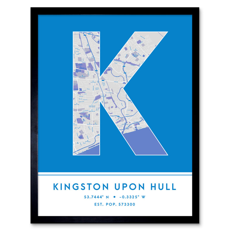 Kingston Upon Hull City Map Kingston Upon Hull England United Kingdom City Map Blue - Single Picture Frame Typography