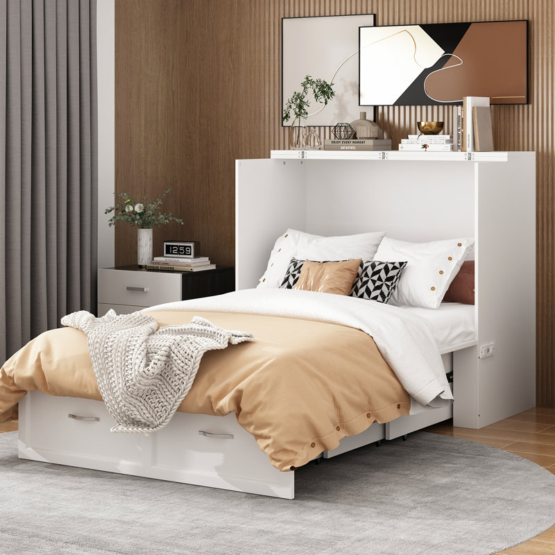 Commode escamotable escamotable avec prises de courant intégrées et tiroir de rangement