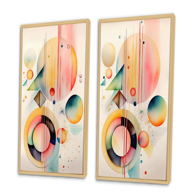 Pastel Minimalist Multi Shape Art II - ensemble de 2 décorations murales modernes, Encadrement brun, H 20 po x l 24 po