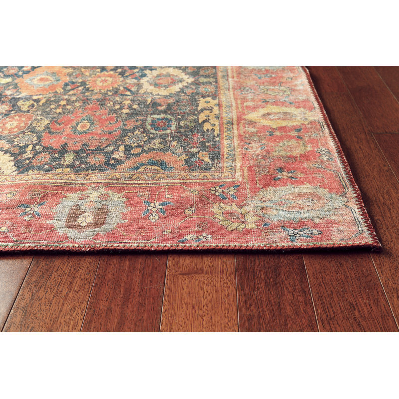Felecie Oriental Machine Woven Cotton/Polyester Area Rug in Navy, Rectangle 3'9" x 5'6"