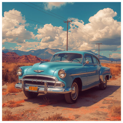 Vintage Blue Car Desert Comforter
