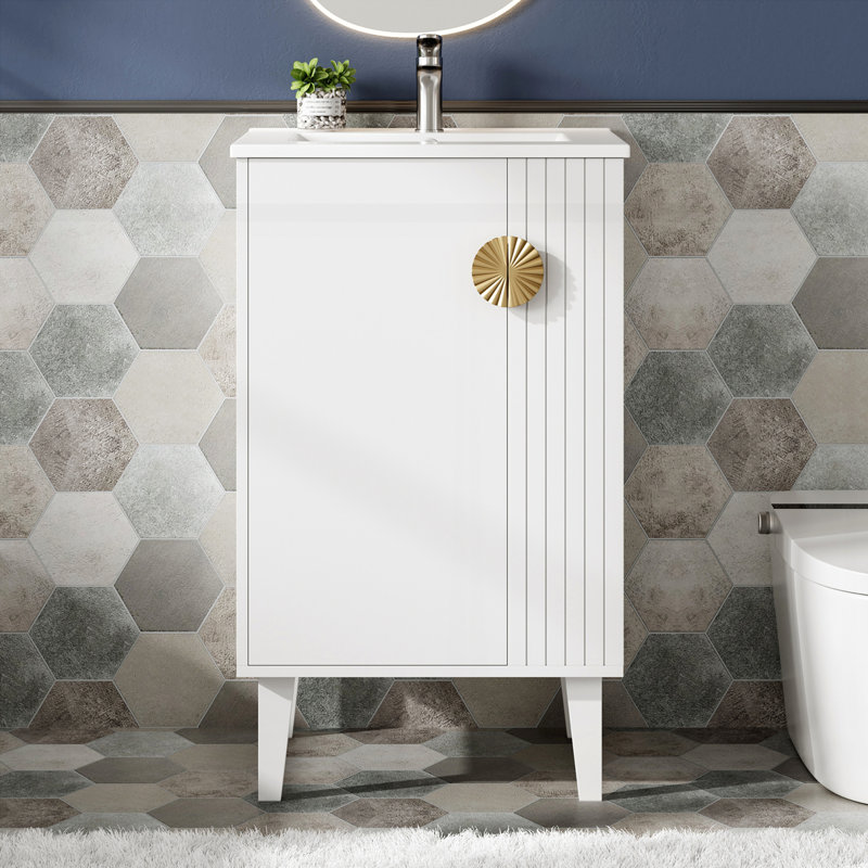 Meuble-lavabo de 20 po avec lavabo en céramique, Blanc