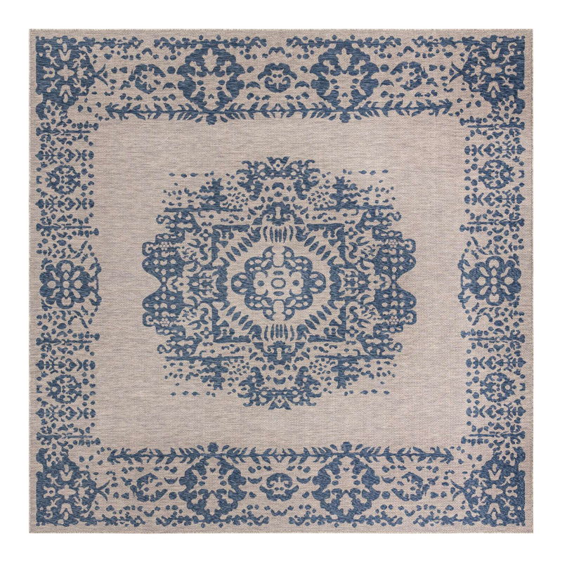 Tapis oriental bleu / gris Cowell, Carré 13 pi