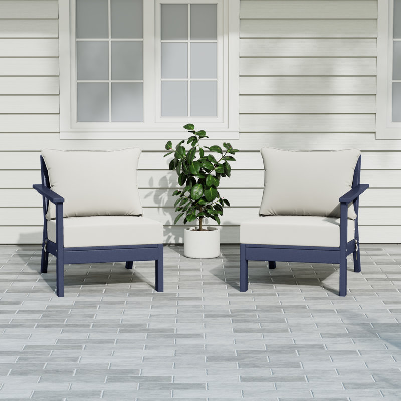 Deep Seating Set With Cushions, Navy Blue, White