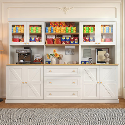 70.7"H Stand Alone Kitchen Pantry With Microwave Shelf & Drawers, Wood Storage Pantry Cabinet With Adjustable Shelves