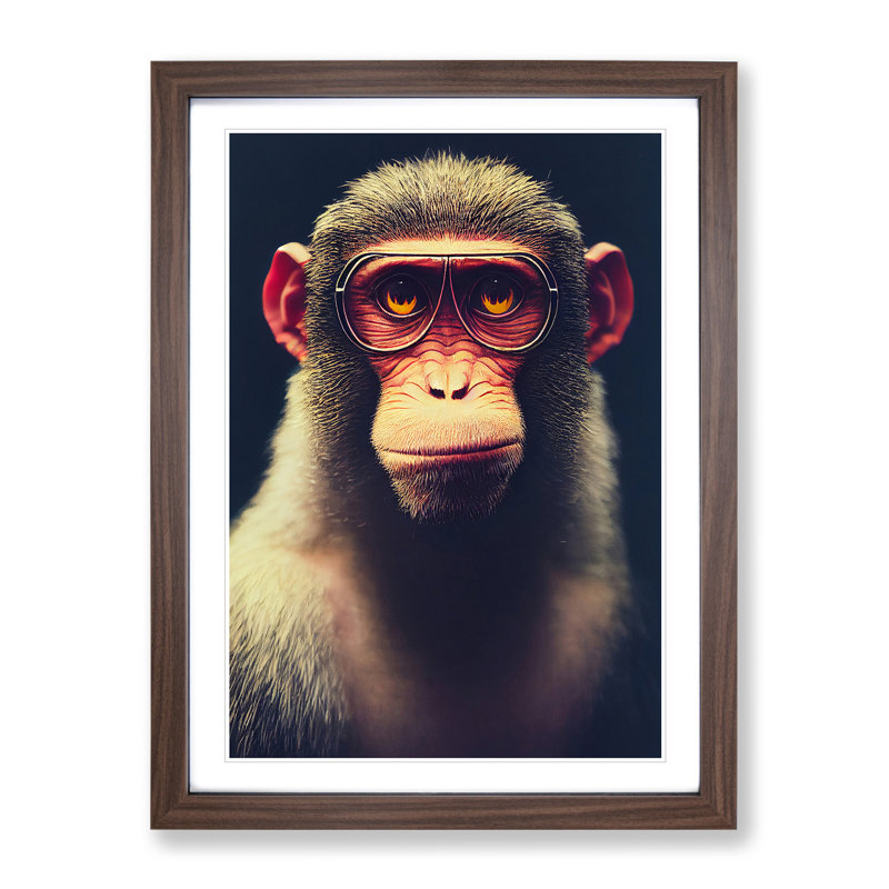 A Monkey in Glasses No.4 1 Piece Single Picture Frame Wall Art, 34cm H x 25cm W x 2cm D, Walnut Framed