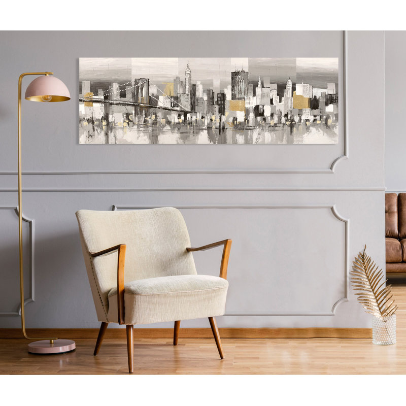 Manhattan & Brooklyn Bridge by Luigi Florio - Wrapped Canvas Painting, 40cm H x 120cm W x 4cm D