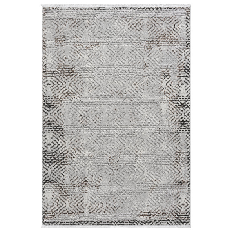 Tapis abstrait gris clair Gints Collection, Rectangle 5 pi 3 po x 7 pi 6 po