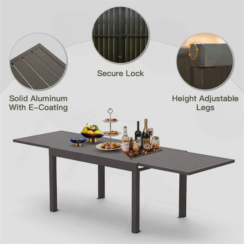 Table de salle à manger extensible en aluminium extensible L 35 po x l 106 po Verinda