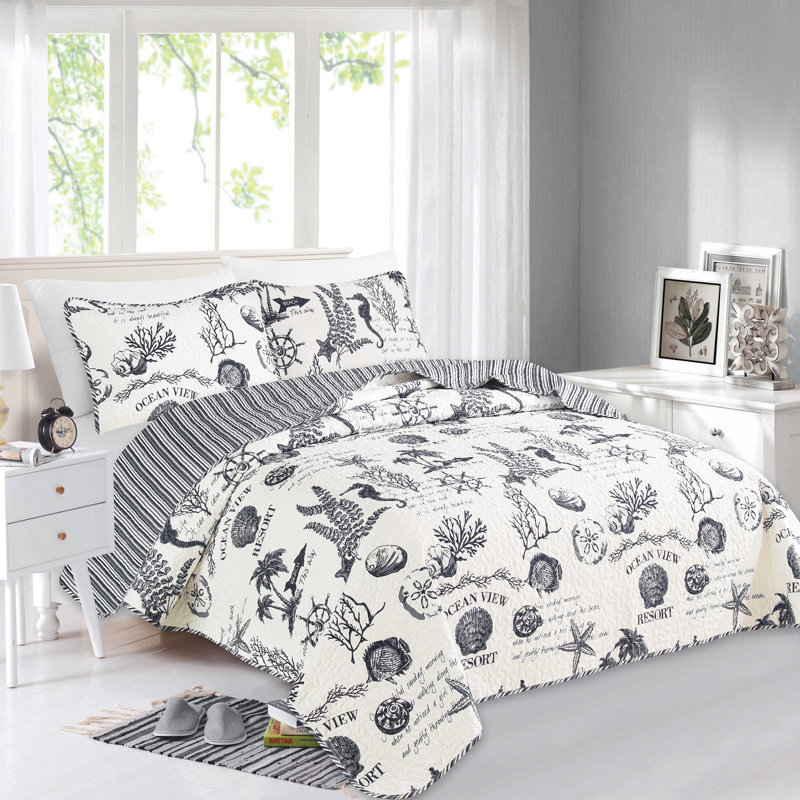 Catalina Twin Reversible Navy Blue Microfiber Quilt Set