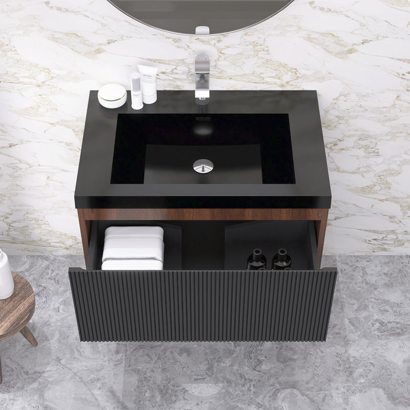 Meuble-lavabo moderne à rayures avec lavabo simple, 30"