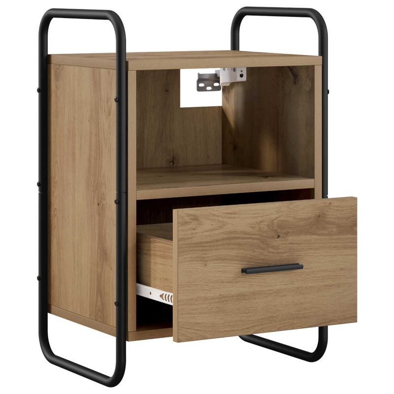 40 cm W Galvanised Steel Bedside Table, Artisan Oak