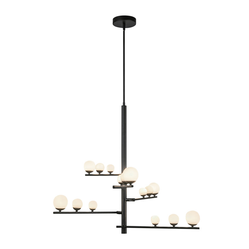 Cypress 5 Arm Opal Glass LED Chandelier, Black