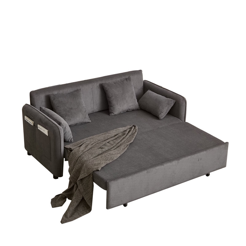 Canapé-lit convertible de 66 pouces avec lit escamotable, 4 coussins, poches latérales, velours côtelé doux pour le salon et la chambre à coucher
