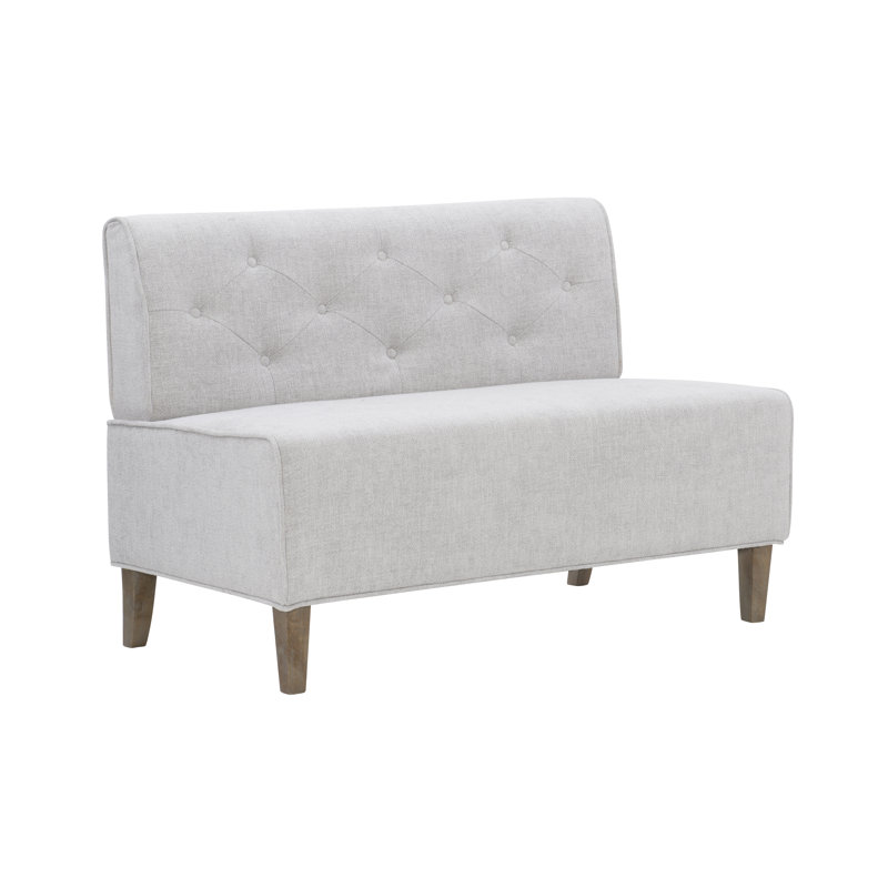 Light Grey Tufted Upholstered Corner Nook Bench with Wood Legs
